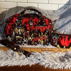 MZ Wallace bundle ikat bag with zipper pouch and  detailed crossbody strap
